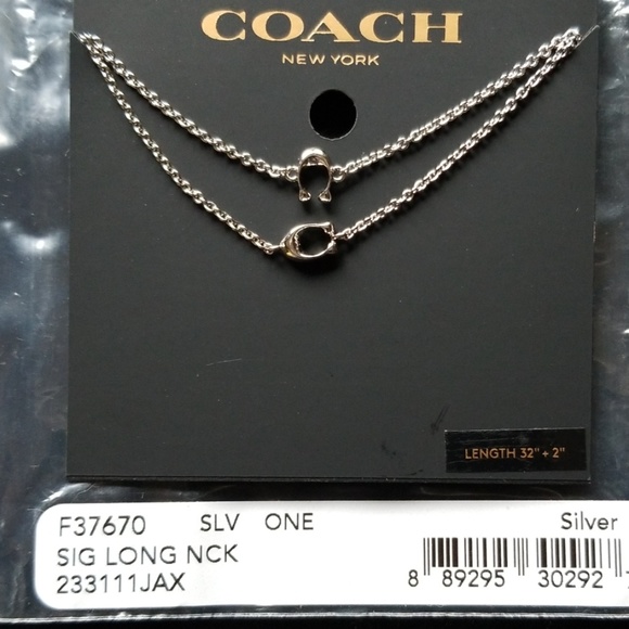 COACH Signature Long Necklace Silvertone NWT - Picture 6 of 8